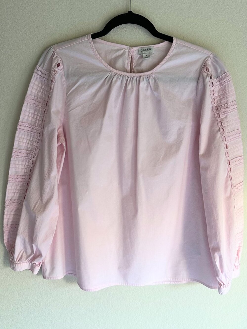 J.Crew Pink Embroidered Sleeve Cotton Poplin Blouse Long Sleeve Top